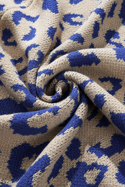 Stripe Sleeve Leopard Print Open Front Cardigan With Pockets